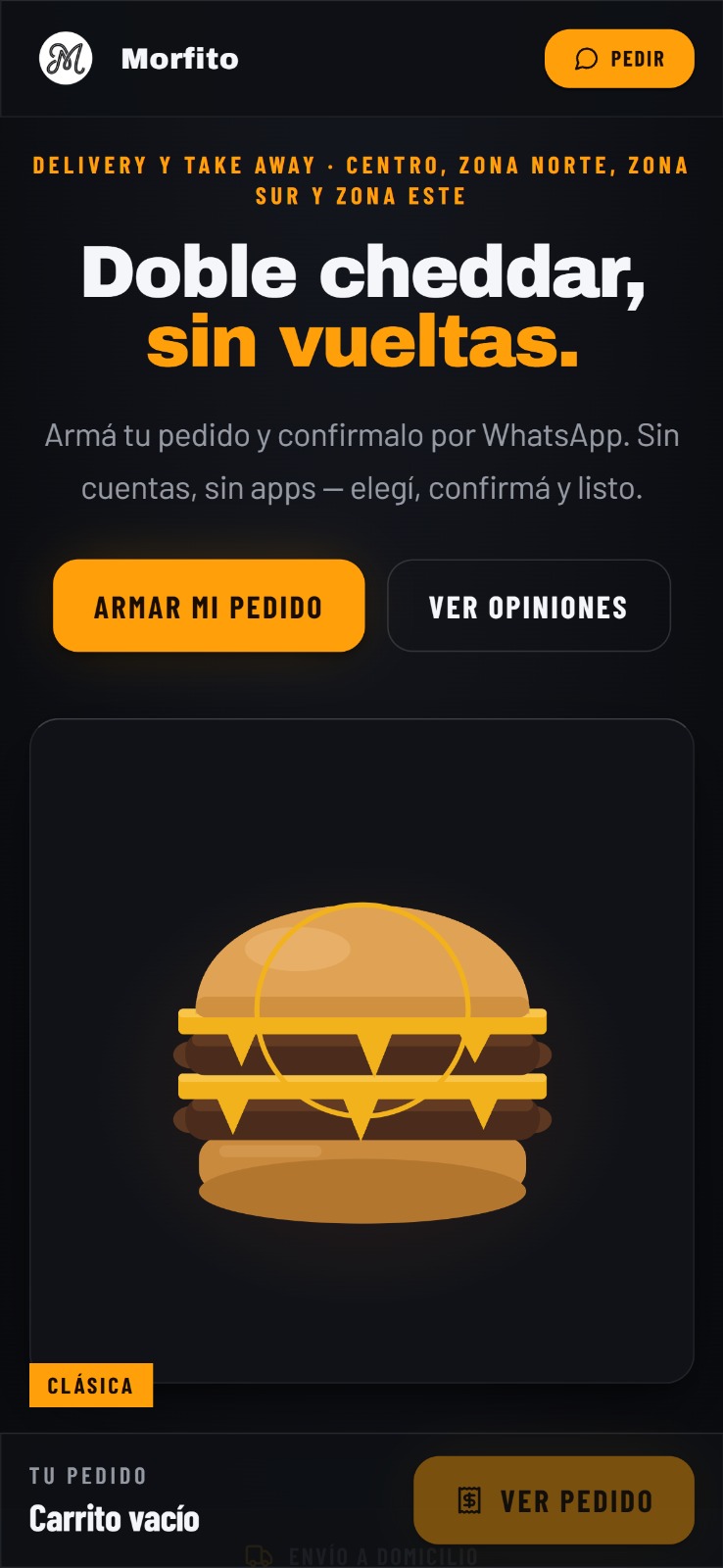 Página de pedidos online de un local con Morfito